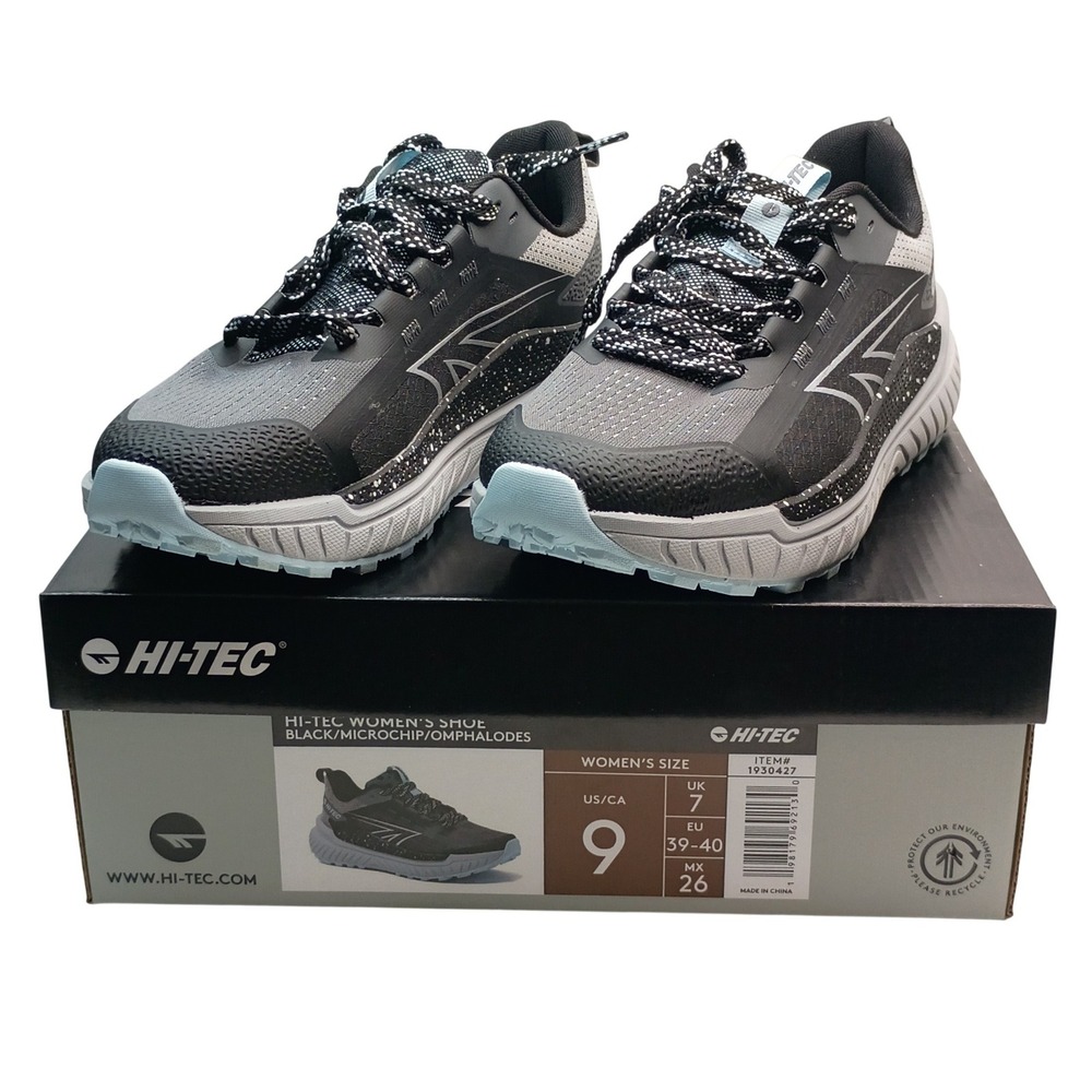 Hi-Tec Omphalodes Trail Shoes Women Size 9 Black Microchip Mesh Sneaker